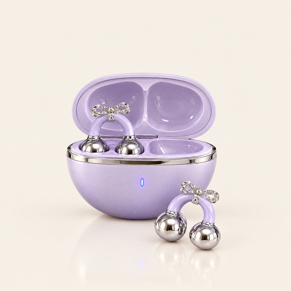 Écouteurs-bijoux Son'elle lilas et leur boîtier
